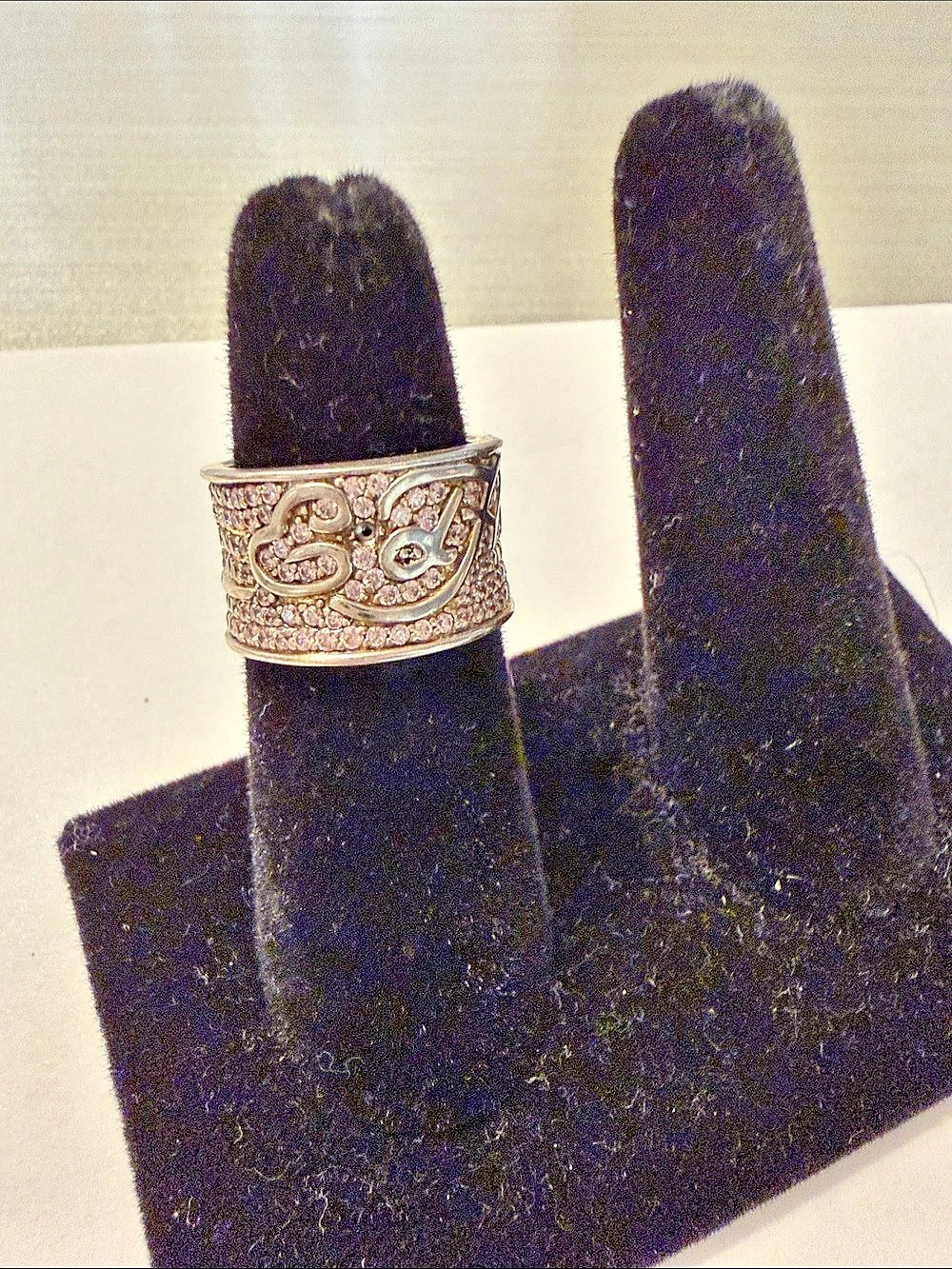 Ed Hardy Signature Logo Pavé Crystal Wide Band Ring size 7